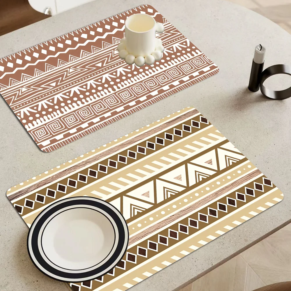 Luxury Bohemia Ethnic Style Non-slip Fast Water Absorption Anti-scalding Imitation Tile Printing Coffee Machine Draining Pad