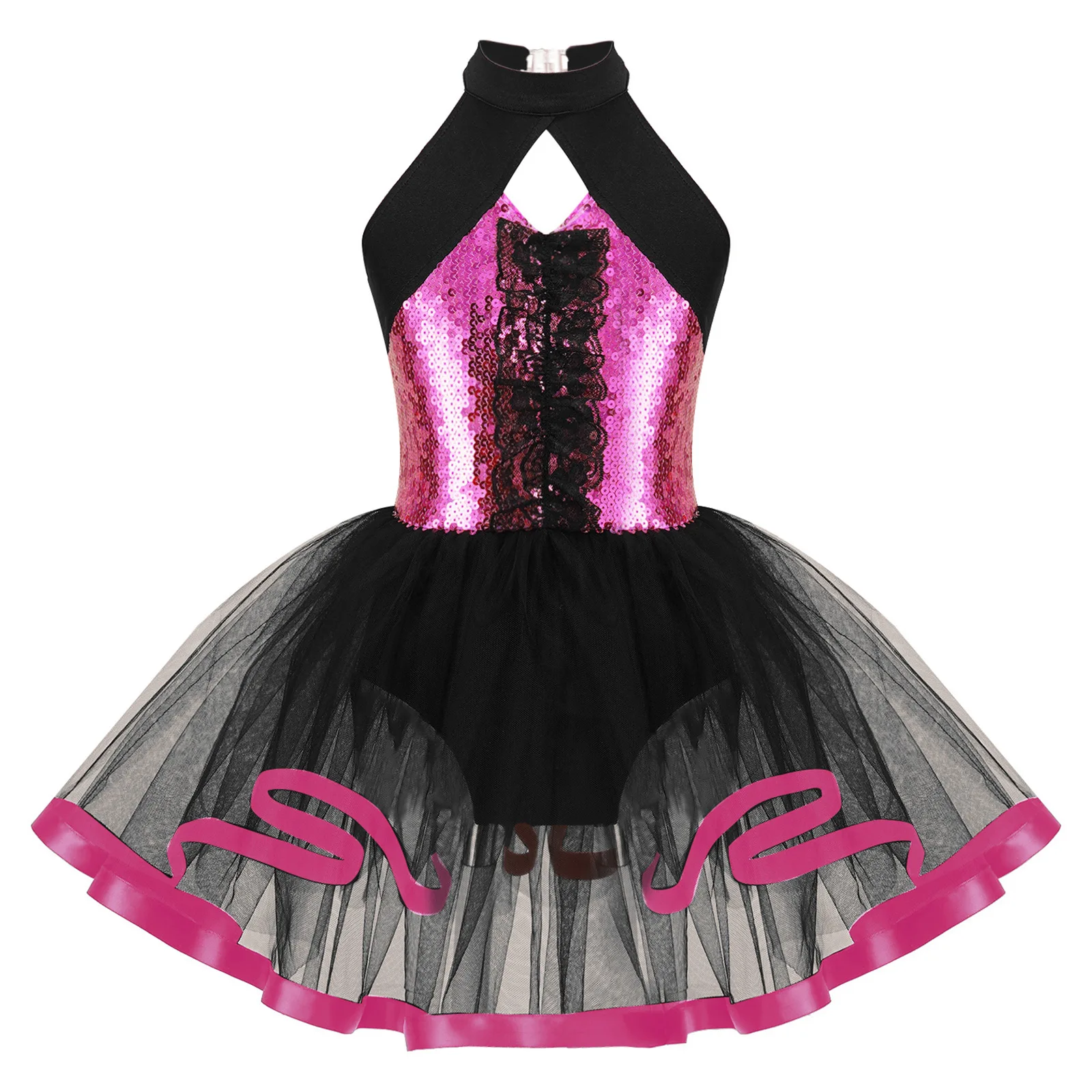 Kids Girls Sparkly Sequins Jazz Ballet Dance Tutu Dress Gymnastics Leotard Dress Ballerina Outfit Stage Performance Costume