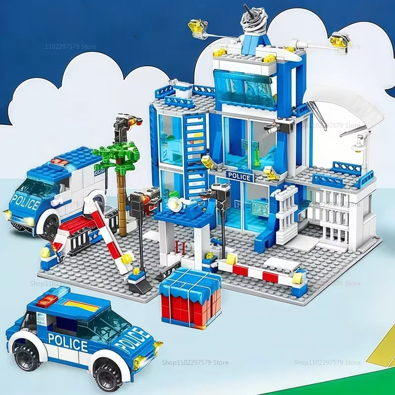 City Police Station Building Blocks Sets 760PCS Kids Adults DIY Car Bricks Educational Toys Birthday Gifts Boys Children Station
