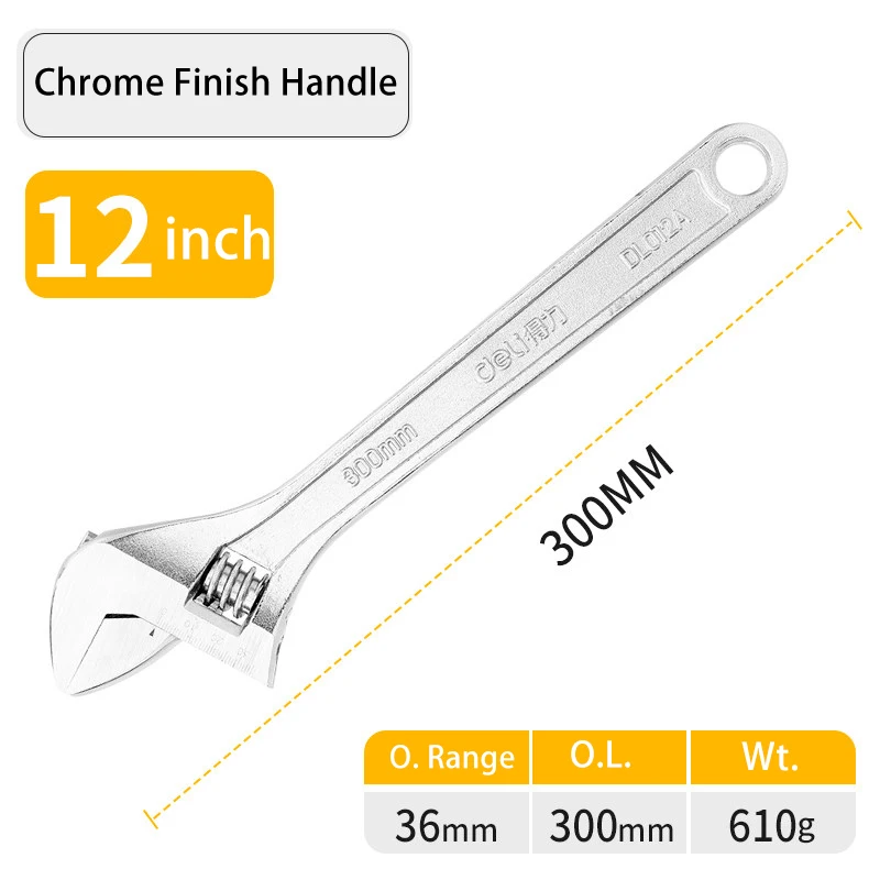 6/8/10/12 Inch Verstelbare Moersleutel Laser Geëtste Schaal Strakke Grip Verchromen Roestvrij Monteur Handgereedschap Voor Thuis Reparatie