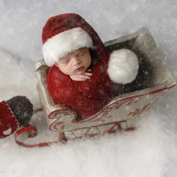 Kerst Pasgeboren Fotografie Kleding Baby Gewikkeld Doek Hoeden 2 Stuks Set Studio Foto Rekwisieten Volle Maanden Baby Souvenirs