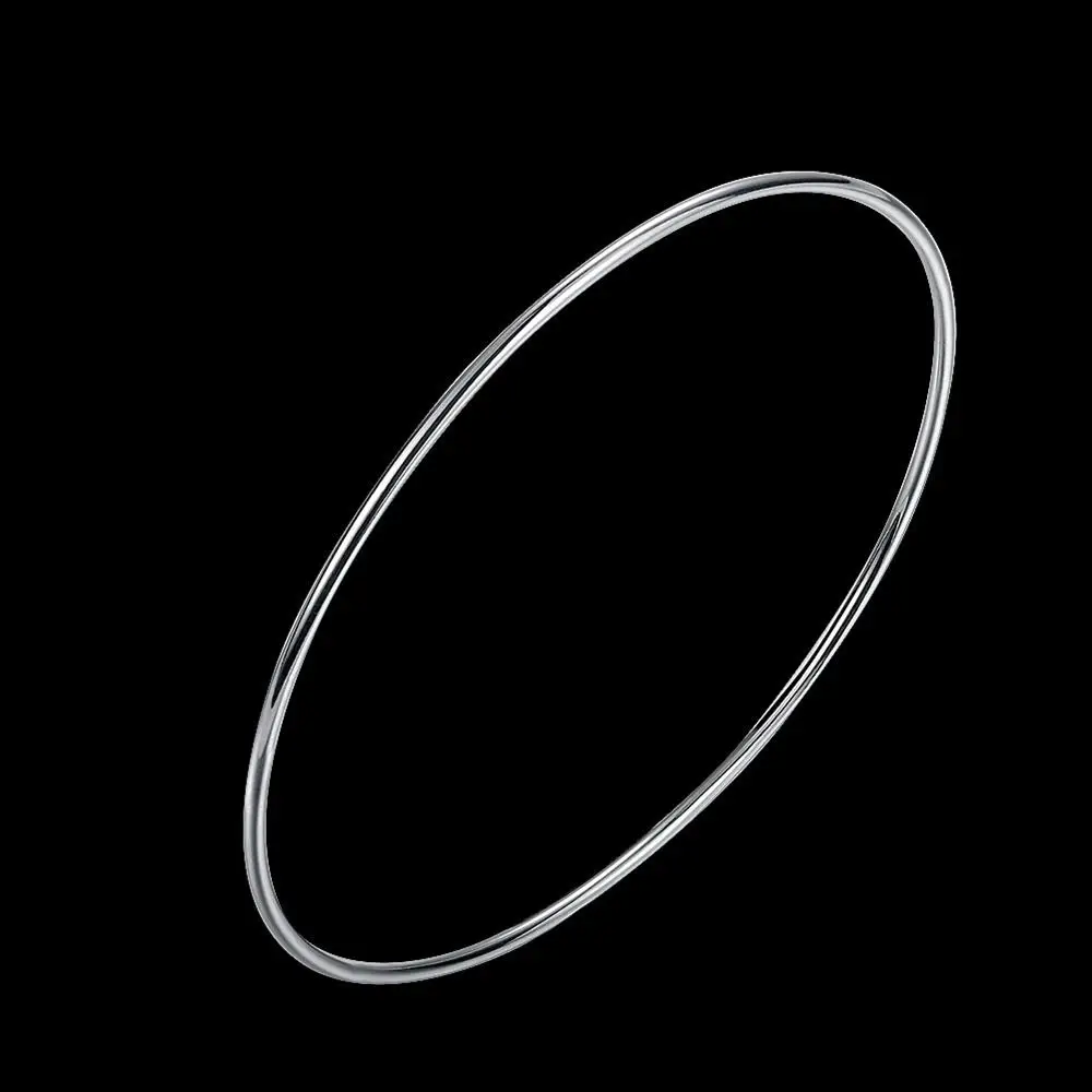 Fine 925 sterling Silver fine Simple circle bangle bracelet for woman Fashion Party wedding Jewelry Christmas gifts