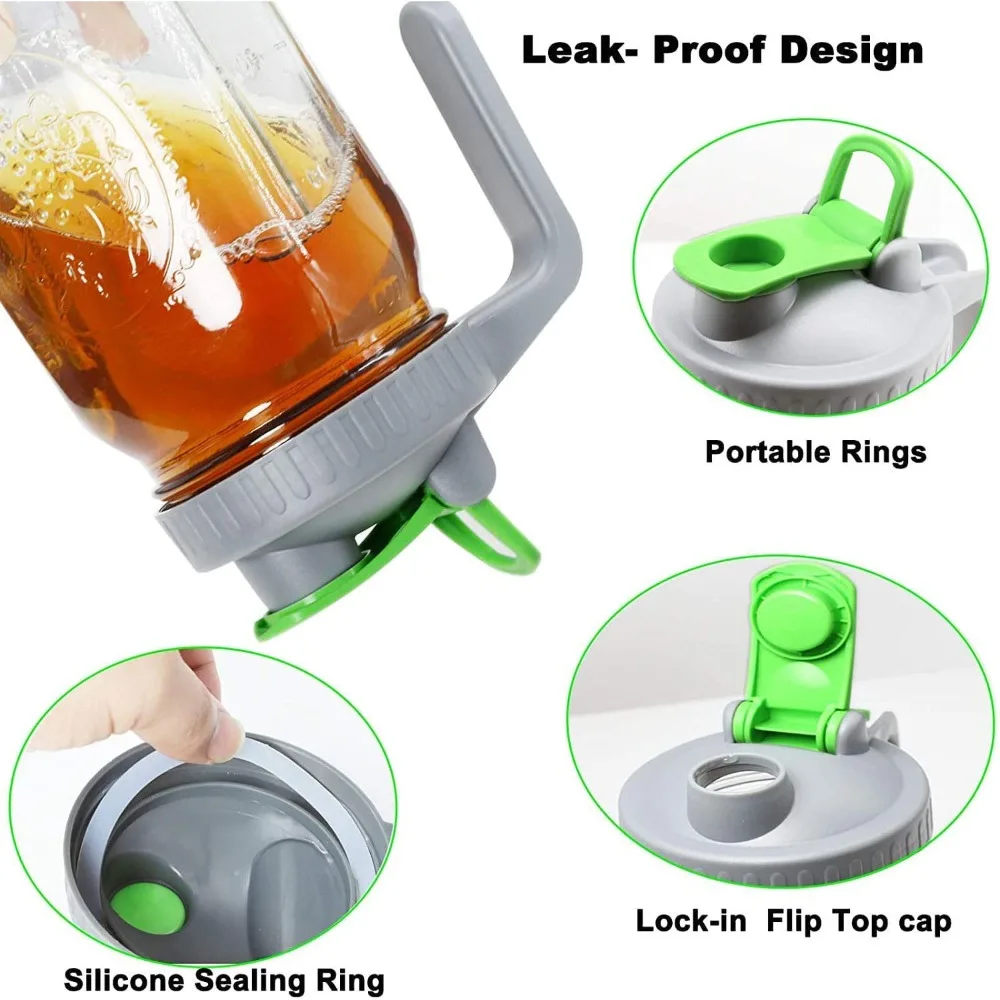 Seal Bottle Cover Plastic Jar Lids With Handle Flip Cap Pour Hole Wide Mouth Mason Jar Lids Leak-proof Canning Lids Sealing