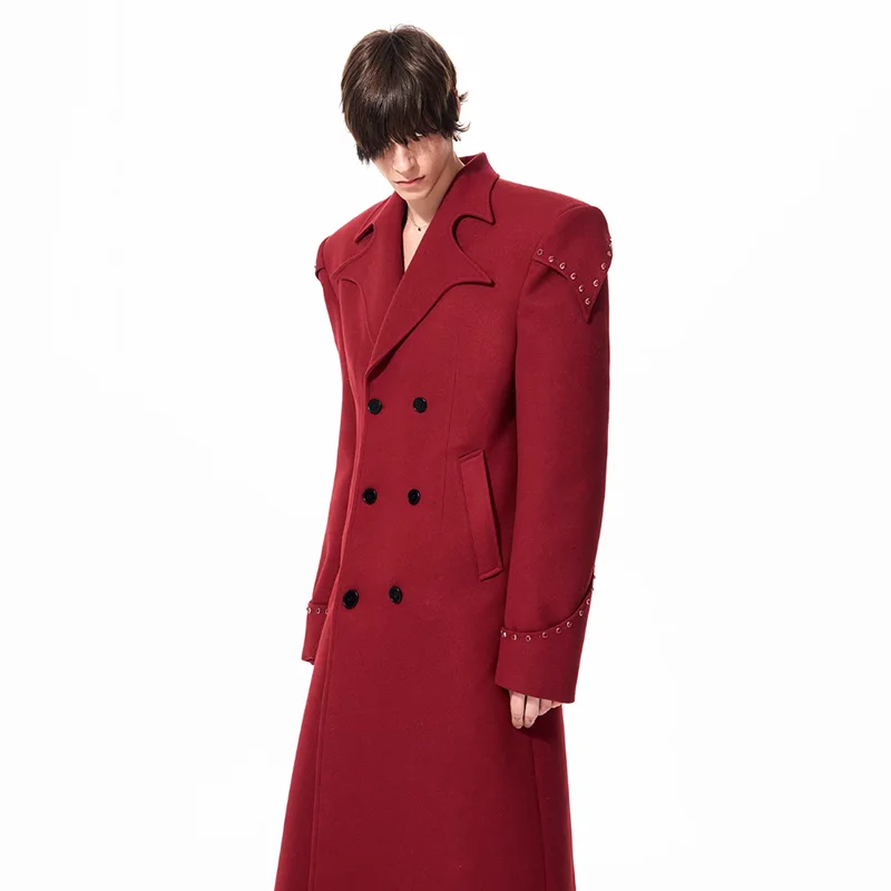LUZHEN 2025 Winter New Shoulder Pad Double Breasted Elegant Knee-length Woolen Windbreaker Coat Men's Solid Color Trench JY5701