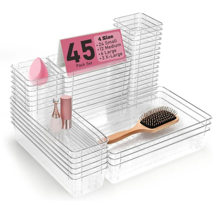 

Прозрачный пластиковый ящик. Организуйте набор из 45 туалетного столика. Штабелируемые контейнеры для хранения. Разделение ванной комнаты. Организация хранения туалетного столика.