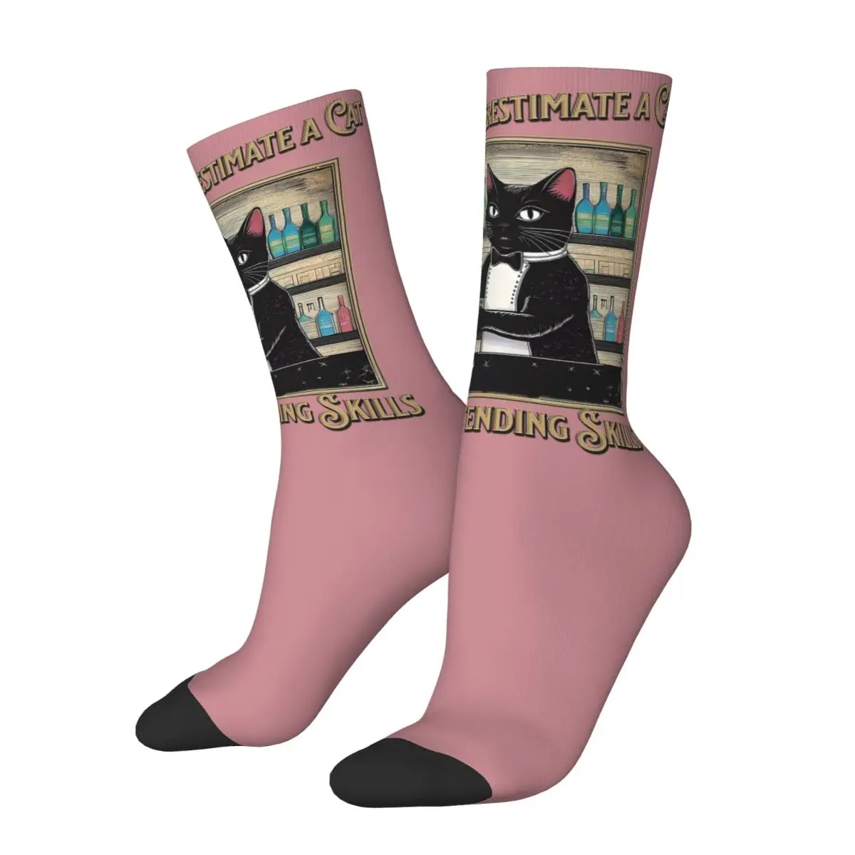 Never Underestimate A Cat With Bartending Skills Socks Harajuku Stockings All Season Long Socks for Man's Woman's Christmas Gift