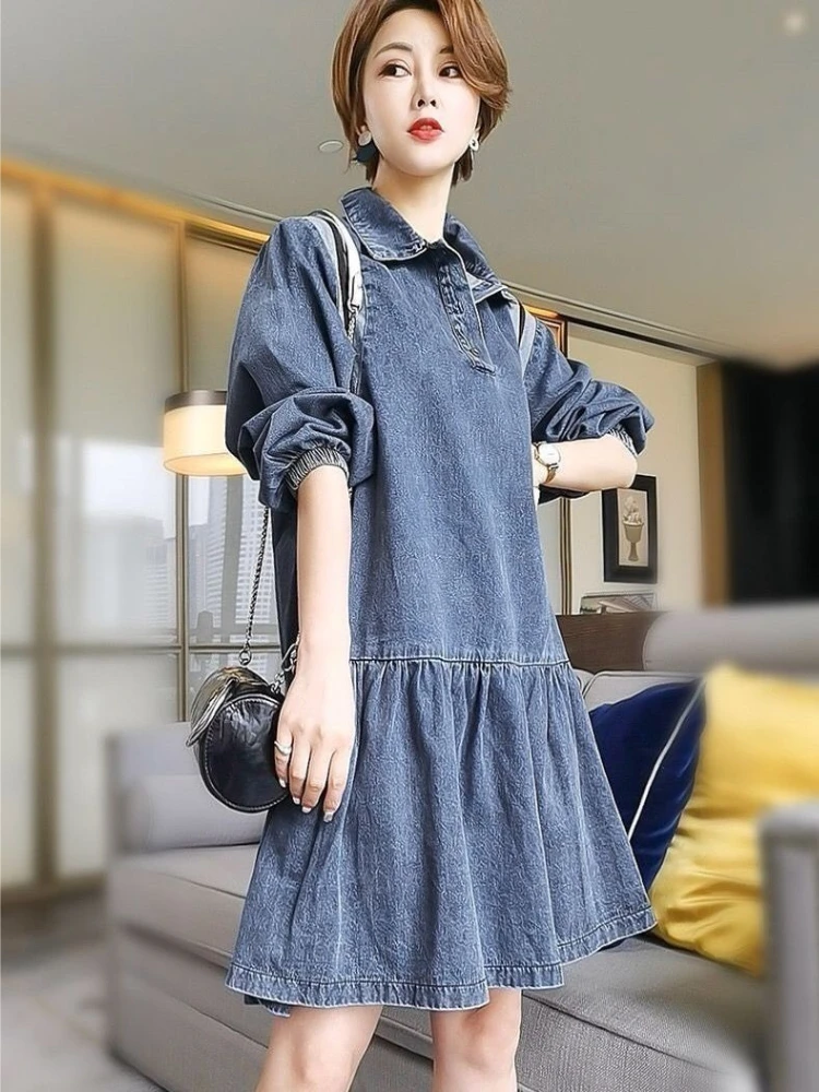 Chic Heavyweight Denim Dress 2026 Fall Defined Waist Flattering Youthful Long Sleeve Thick Soft Breathable Refined Style Warm
