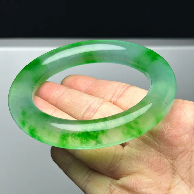 

Certificate Natural Myanmar AA high Ice Green Jade jadeite bracelet bangle 59MM