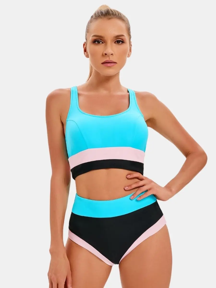 Costume da bagno color block Costume da surf ad asciugatura rapida Costume da bagno da allenamento professionale Costume da bagno sportivo da donna in due pezzi