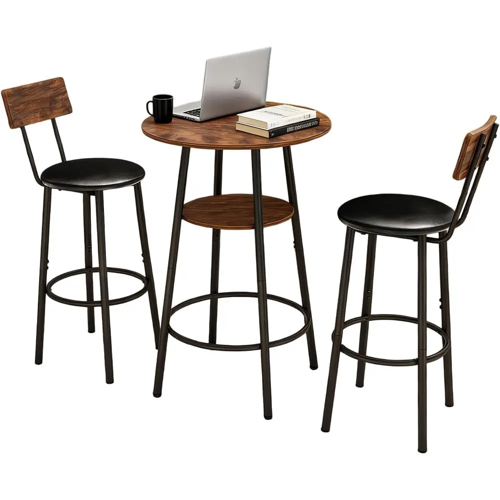 

Комплект из 3 предметов: круглый барный стол и 2 стула, маленький обеденный стол или 2-уровневый стол с хранением и 2 барных стула с обивкой из ПУ для кухни/столовой