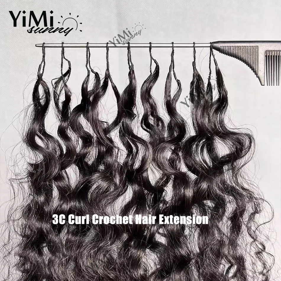 

3C Burmese Curly Feather Crochet Human Hair Extensions 200 Strands Knotless Pre Separated With String For Braiding Yimisunny