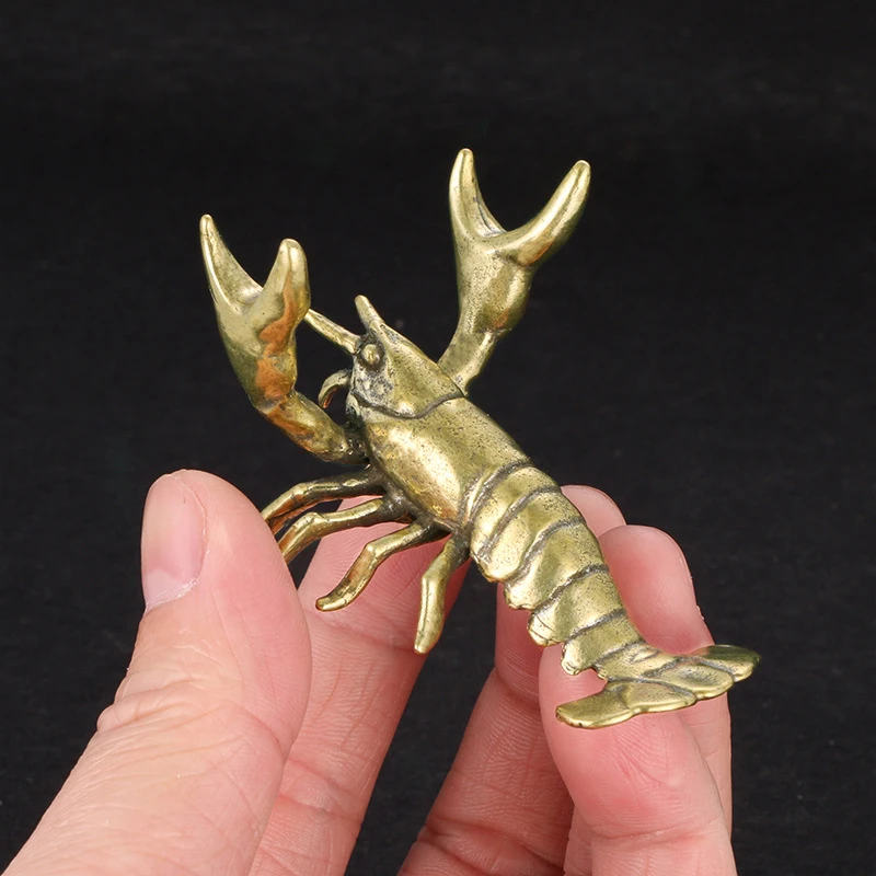 Solid Brass Crayfish Ornament Vintage Animal Pen Holder Desktop Decoration Crafts Collections Lobster Figurines Tea Pets