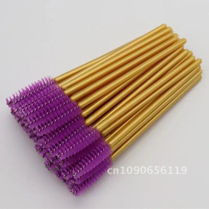 1000 Stuks Mix Kleuren Wimperborstel Top Hoeveelheid Nylon Wegwerp Mascara Wands Wimpers Gouden Handvat Make-Up Kwasten Wimperverlenging