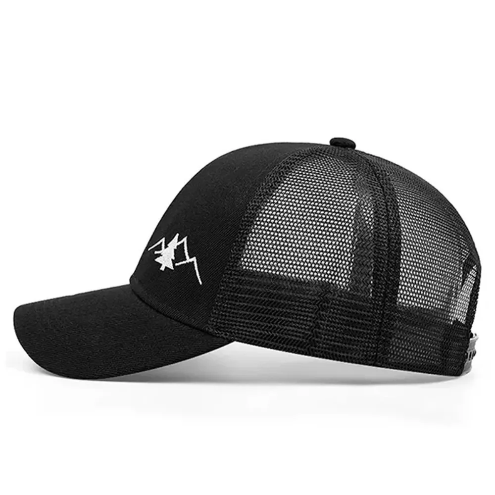 Mountain Embroidery Baseball Cap Breathable Design Duck Tongue Brim Sun Shading Hat Adjustable Fit Net Construction Casual Hat