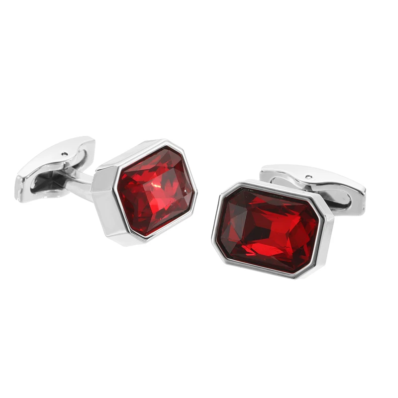 High quality red crystal cufflinks brand new fashionable French shirt brass material for men's wedding cufflinks