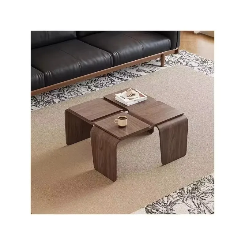 Medieval square coffee table, walnut black small apartment living room low table, geometric coffee table