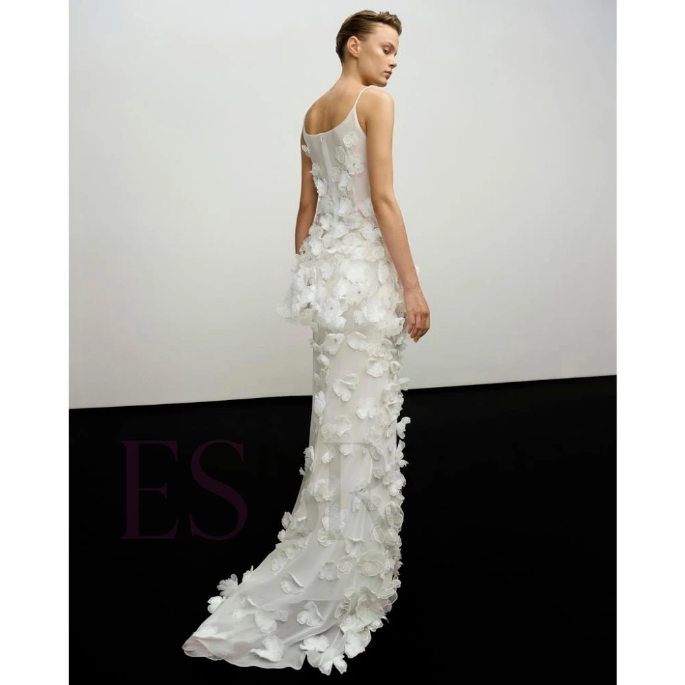 ESBRIDE Abito da sposa semplice Abbigliamento da donna Senza maniche con spalle scoperte Abito floreale bianco Abito da sposa Abiti per occasioni formali