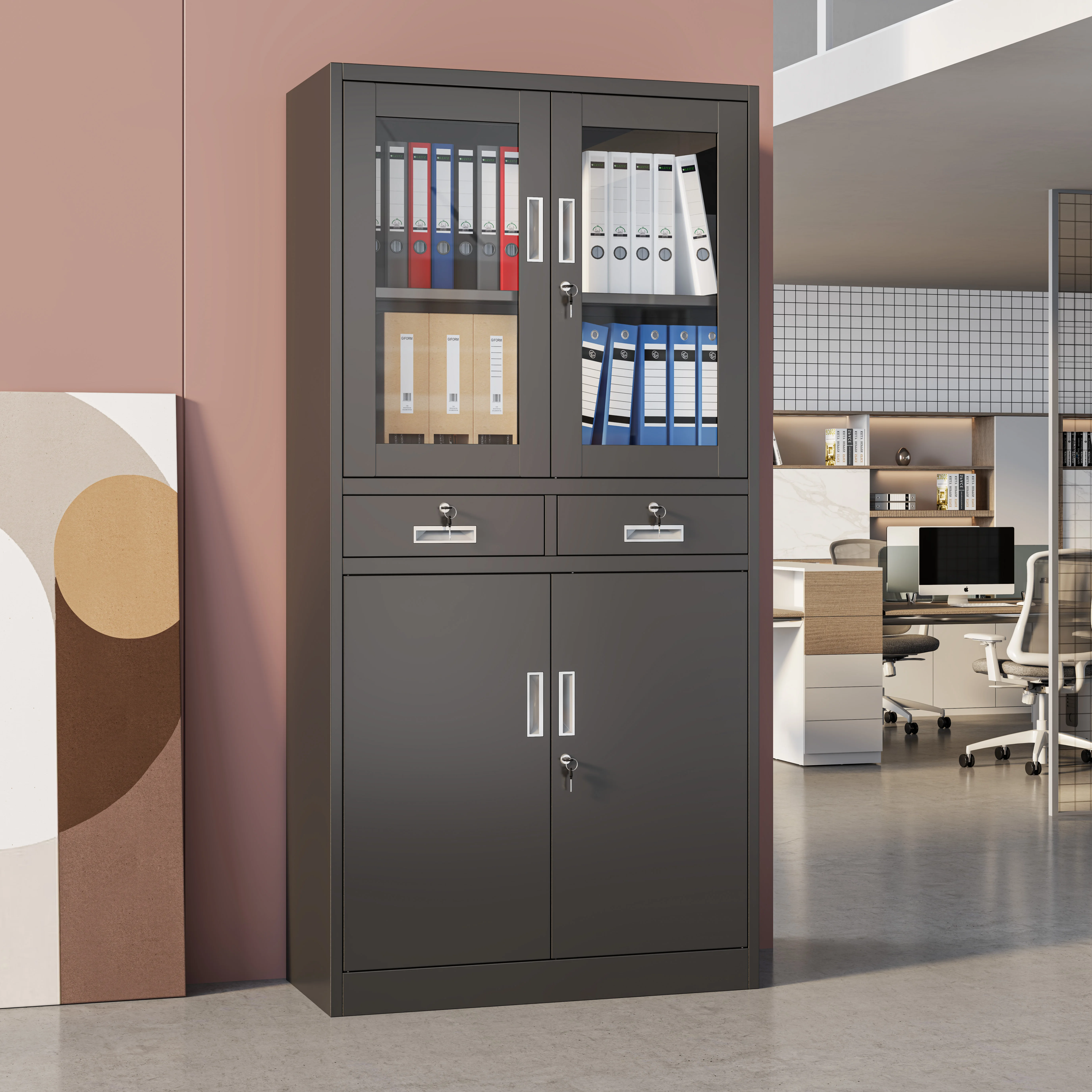 

Bulk Storage Modern Metal Filing Cabinet-High Capacity 2-Drawer Steel Office Storage Solution For Heavy Document Home/Office