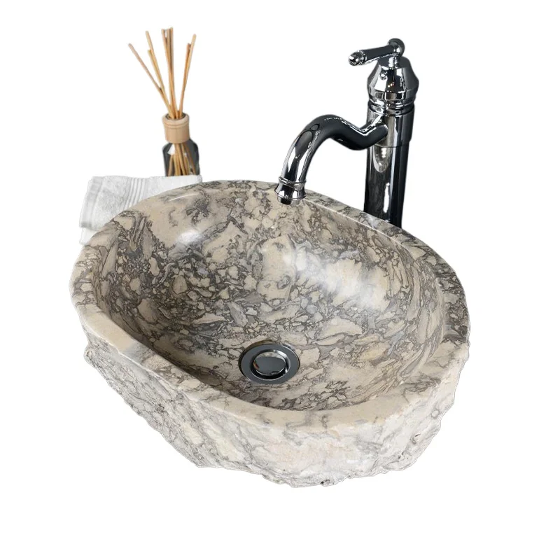 

Light luxury natural marble wash basin integrated column plate hotel villa home improvement bathroom