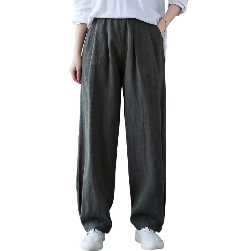 Luźne damskie spodnie z lnu i bawełny, spodnie typu harlan, długie spodnie wyszczuplające z szerokimi nogawkami, wygodne, codzienne, w stylu koreańskim.