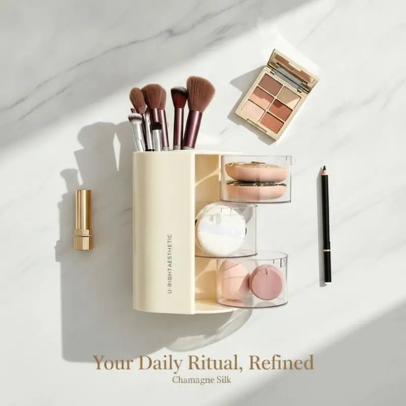 Rotating Makeup Brush Organizer Dustproof Clear Multi-layer Compartments Space Saving for Dresser Countertop Cosmetic Storage
