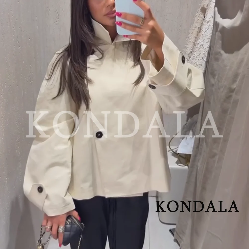 KONDALA Women Casual Short Trench Jacket Commute Elegant Buttons Coat 2026 Early Autumn/Fall Fashion High Street Trench Jacket