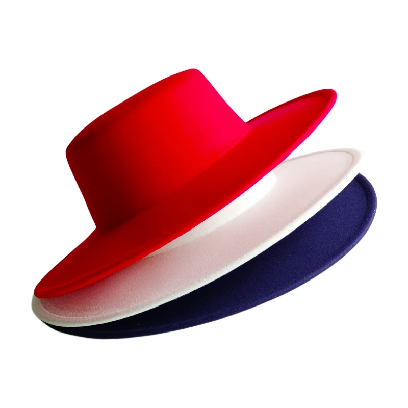 10cm Brim Vegan Felt Fedora Unisex Solid Color Flat-Brim Fedora/Jazz Hat Winter Style Wholesale Available