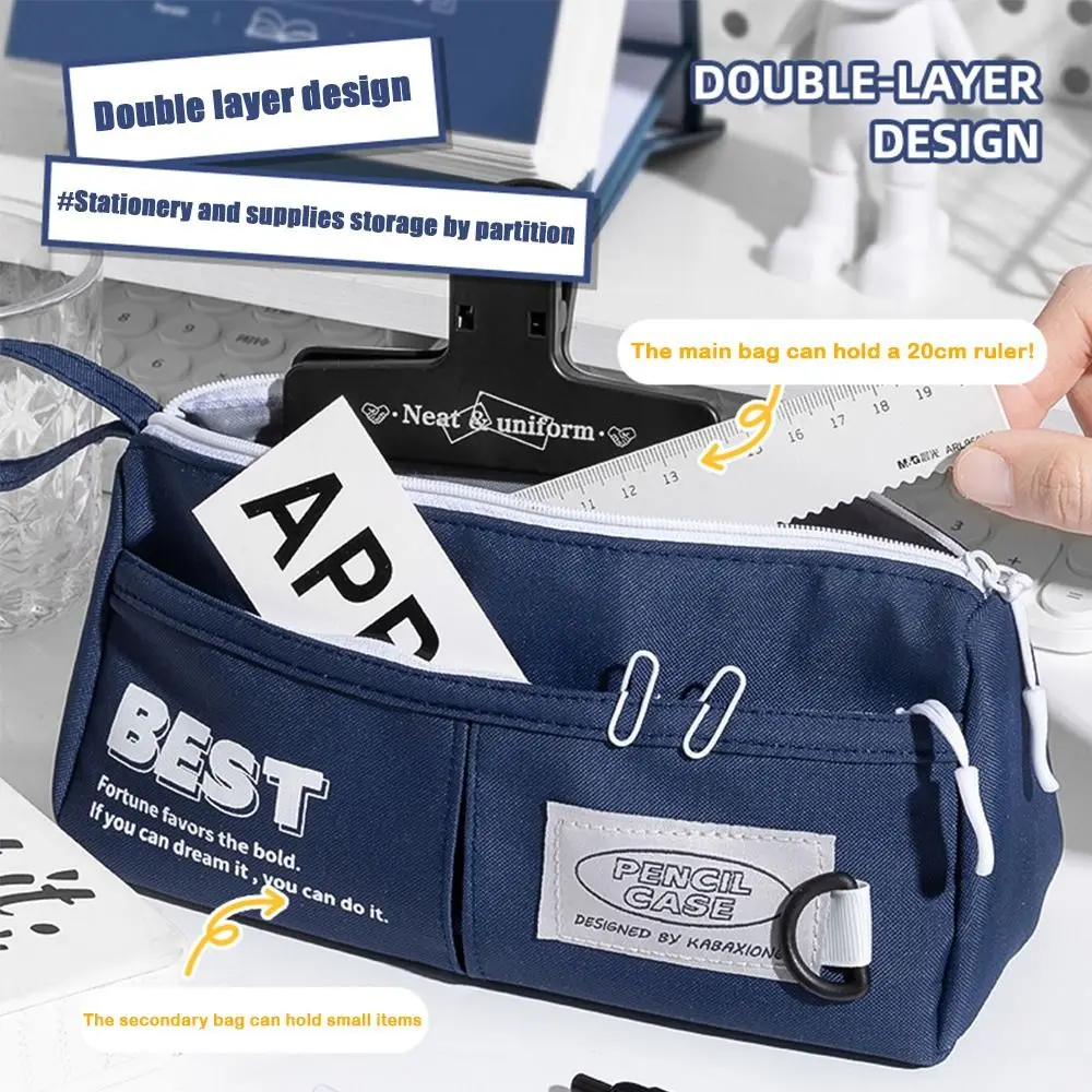 أزياء 2 طبقات مقلمة سعة كبيرة السلس زيبر القلم حقيبة المحمولة قلم رصاص الحقيبة الطالب