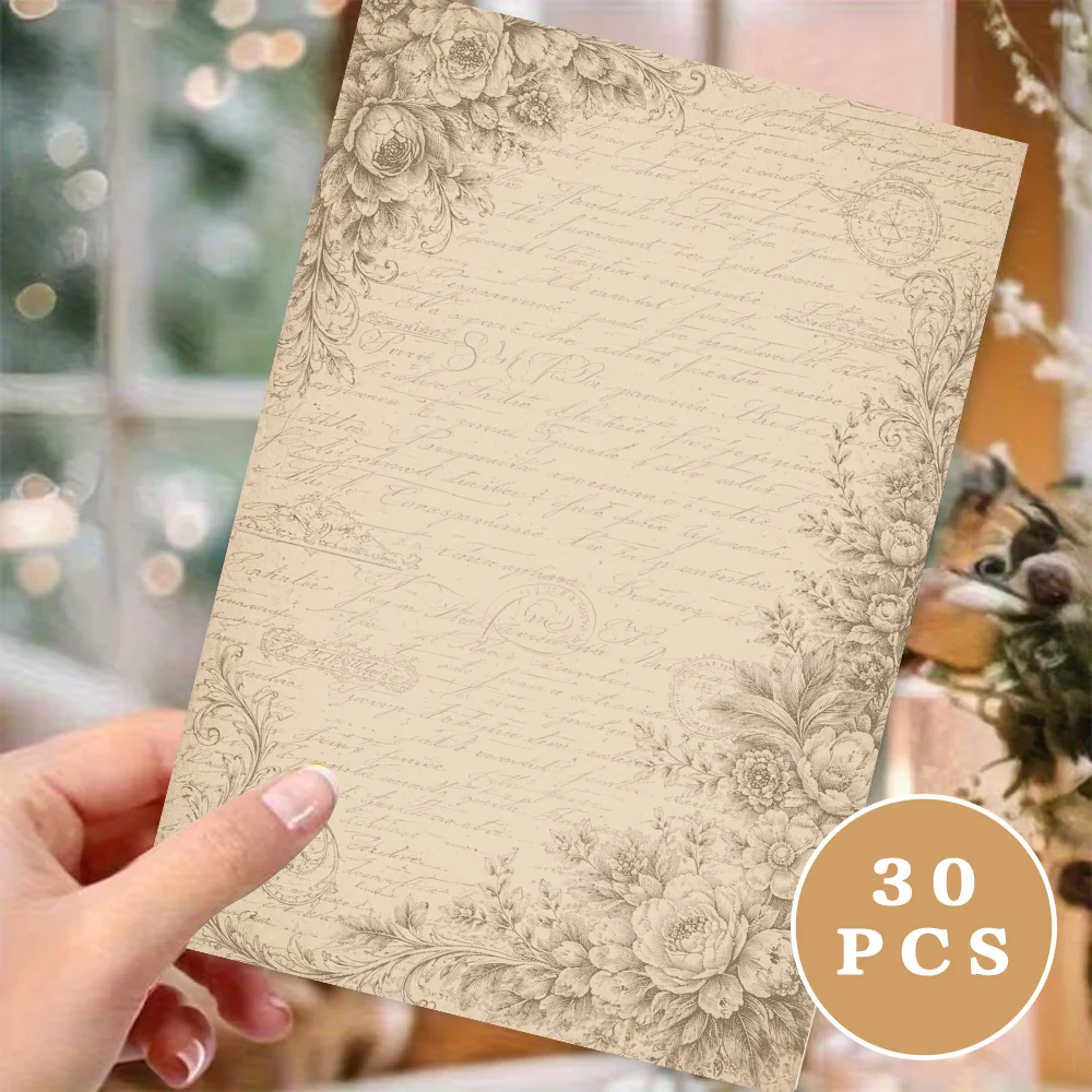 30 sheets.B5 vintage sketch floral stationery paper,watercolor-style letter paper, tearable notepad, perfect for writing letters