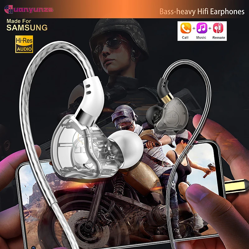 

HiFi Wired Earphone Type C with MIC Sport Running Headphones USB C Bass Stereo Headset 3.5mm Music Earbuds for Samsung Xiaomi