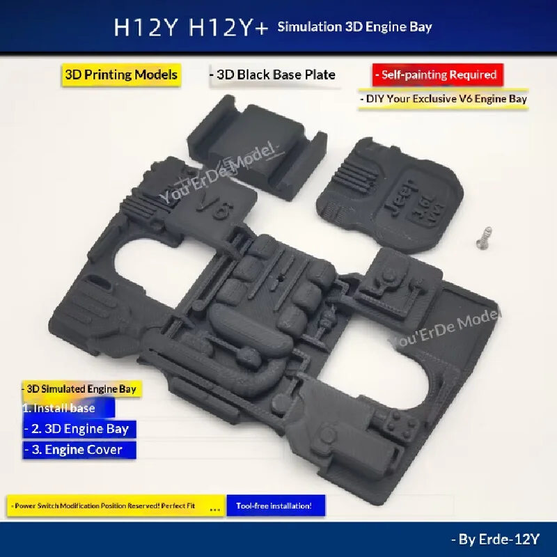 MJX H12Y Switch Mount Bracket V6 Engine Cover Simulation Engine Bay Decoration Trim Accessory Part