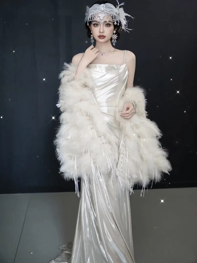 

Ele Long Evening Gown with Fi Tail Sequins for Engagement Par Drinking Ceremony Women's Sle Celebri Ball Robe