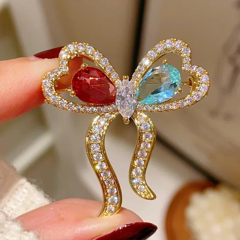 2024 New Colored Zirconium Elegant Bow Brooch Retro High-end Micro-inlaid CZ Corsage Brooches for Women Coat Suit Pins Jewelry