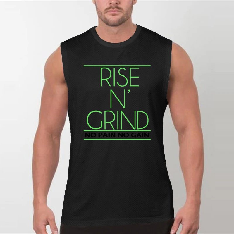 Men's Simple Logo Running Vests Quick Dry Mesh Breathable Sleeveless Shirt Crew Neck Athletic Top for Gym Workout Fitness Tee
