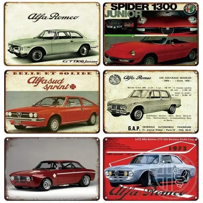 1Pc Retro Car Alfa Romeo Metal Aluminum Sign Plaque Vintage Racing Car Club Poster Wall Art Bar Garage Man Cave Decorative Plate