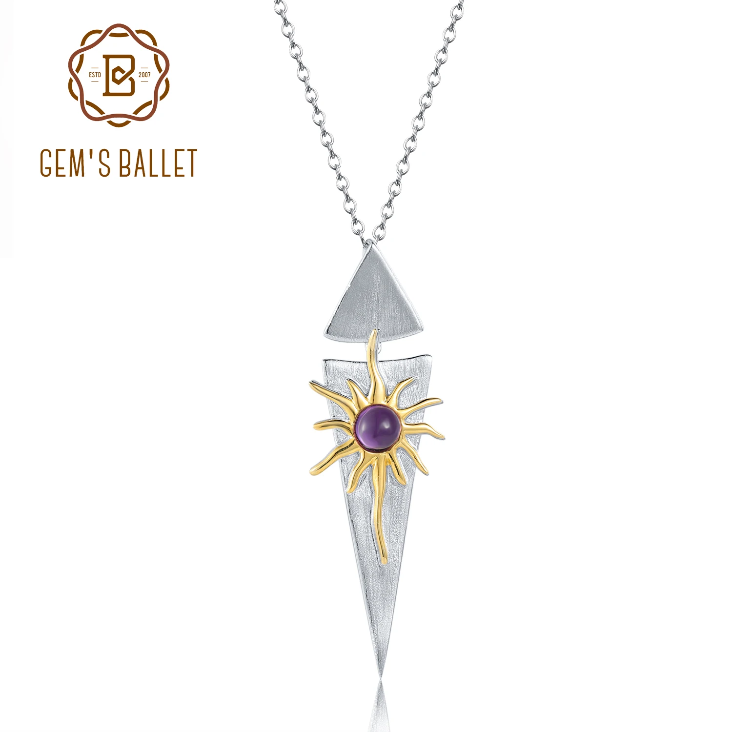 GEM'S BALLET 6mm Natural Amethyst Birthstone Pendant 925 Sterling Silver Handmade North Star Elements Necklace Gift For Her