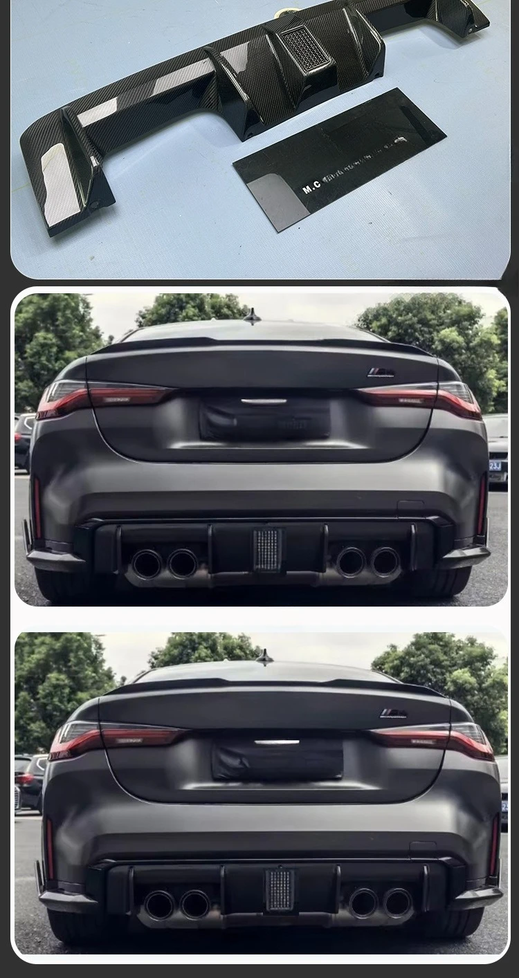 

For 2021-IN BMW G82 Dry Carbon Fiber Rear Lip Rear Bar Rear Spoiler with Light Body Kit