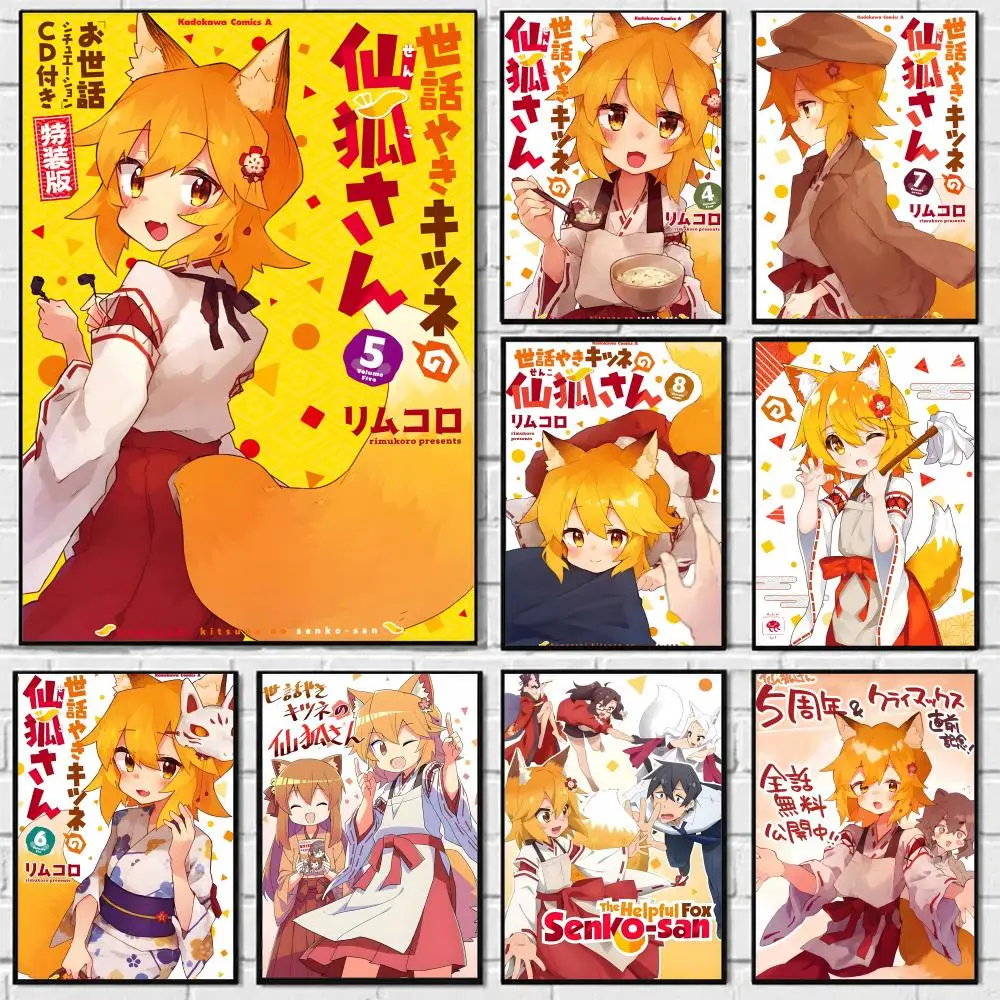 Anime The Helpful Fox Senko-san Poster Self-adhesive Art Waterproof Paper Sticker Coffee House Bar Room Wall Decor
