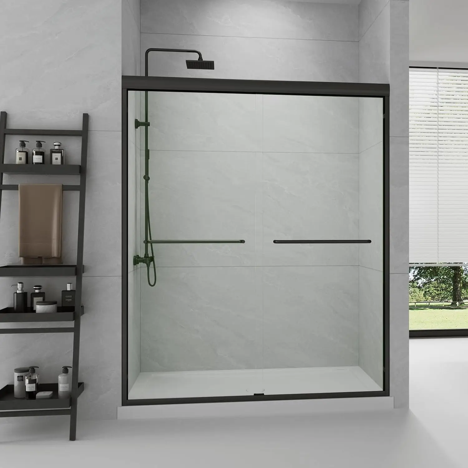 Frameless Double Sliding Bath Shower Door Black Hardware Clear Glass 48 Inch Width 72 Height