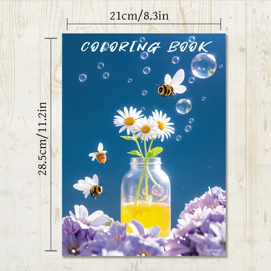 Bees and Flowers Adult Coloring Book - 8.3x11.2 inches Stress relief coloring book 22 pages of art therapy illustrations to reli