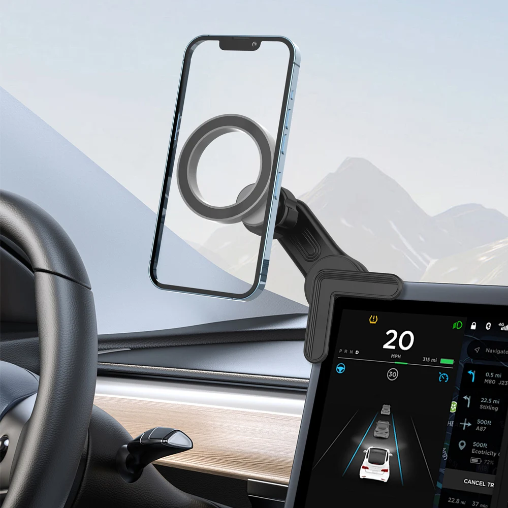Untoom Magnetic Car Phone Holder for Tesla Model 3/Y/X/S Display Screen 360 Degree Rotation Magnet Car Mount for iPhone MagSafe