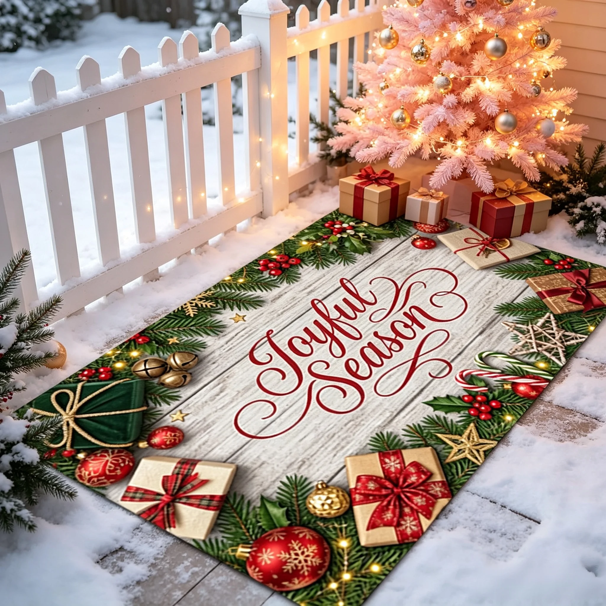 Christmas Joyful Season Holly Pine Kitchen Drying Pad Absorbent Dish Mat Washable Countertop For Winter Holiday Ornament