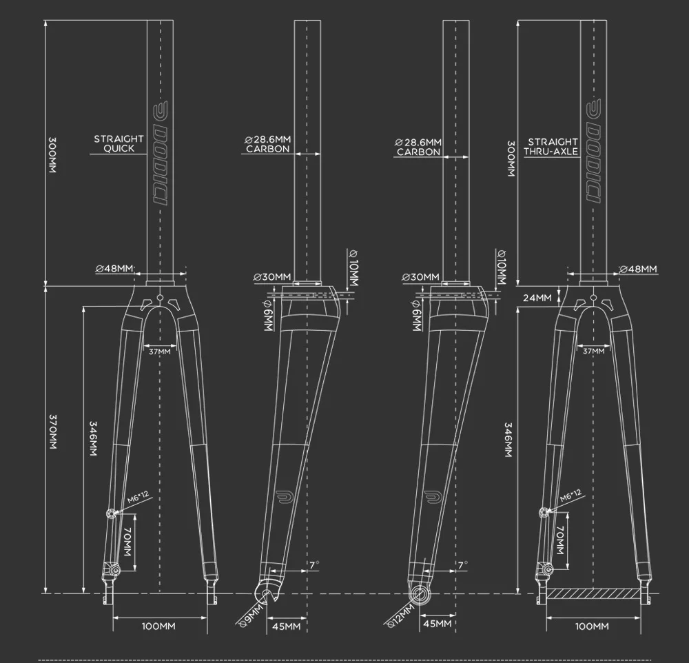 DODICI 700C Road Bicycle Front Fork Straight Tube Tapered Tube Thru Axle Quick Release Full Carbon Fiber Bike Fork Parts