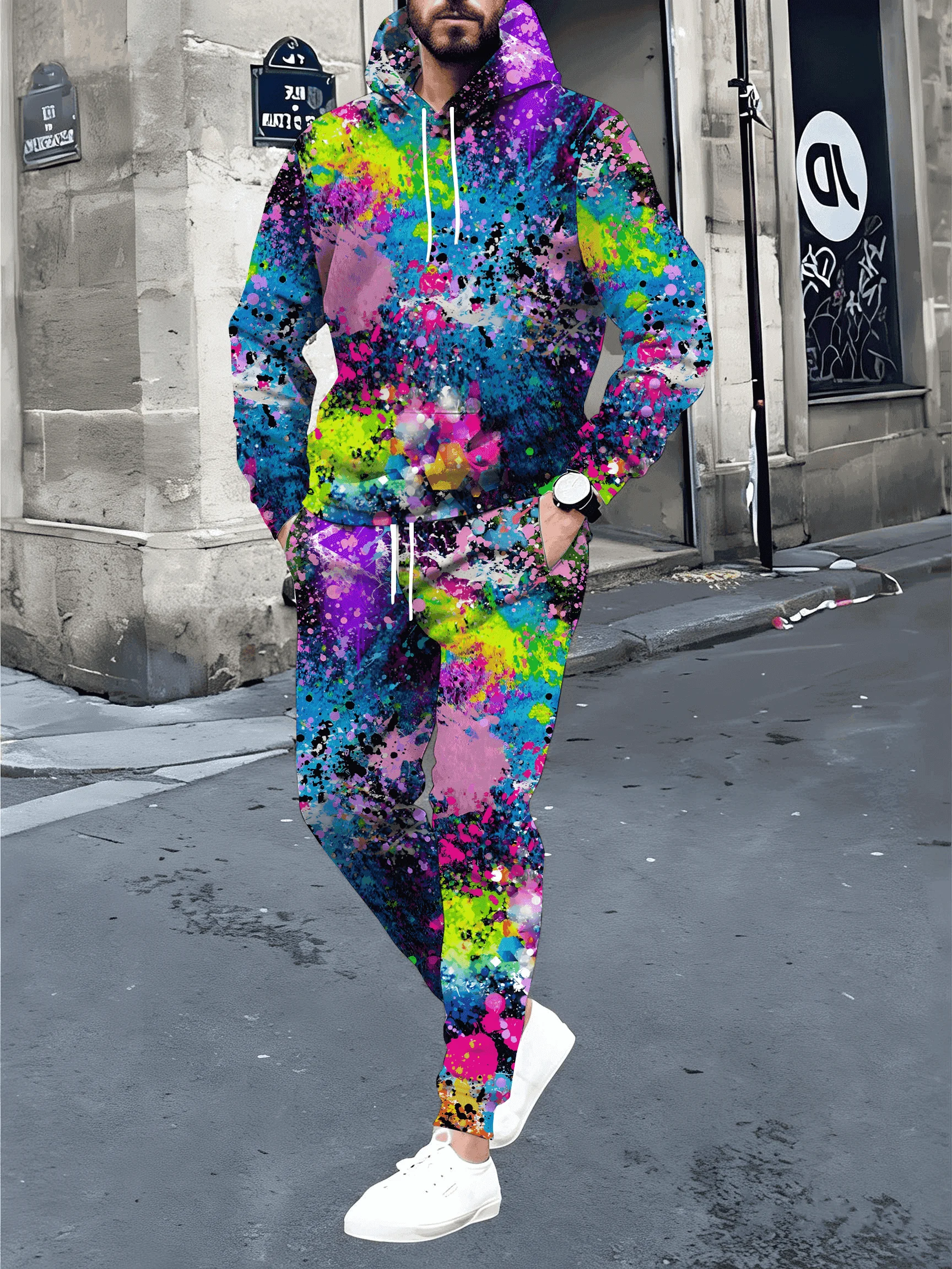 Color Graffiti 3D Printed Hoodie Suit Autumn Men Sweatshirts Sweatpants Casual Fashion Two Piece Tracksuit Set Men's Clothing