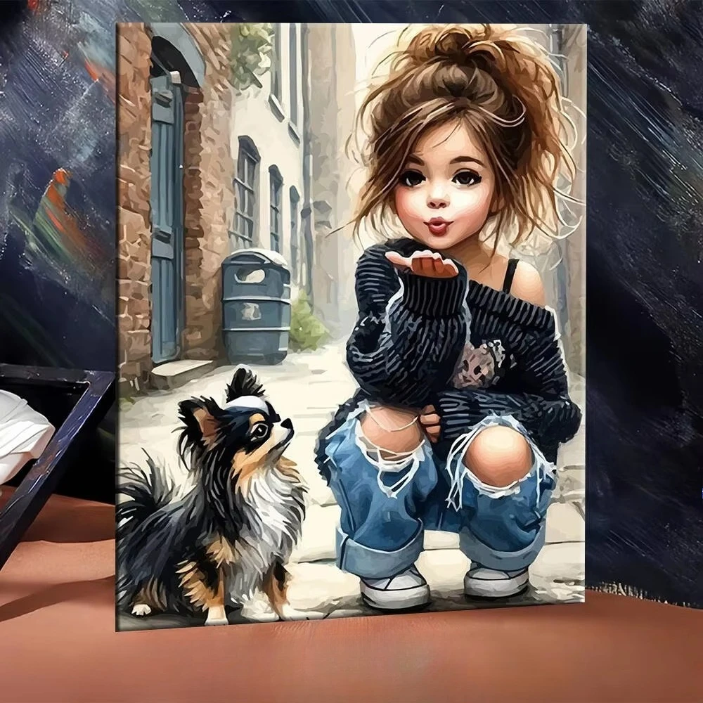 

Lively Girl Portrait and Dog 500/1000/1200/2000 PCS Jigsaw Puzzles Family Activity Games DIY Puzzle for Bedroom Home Decor Gift