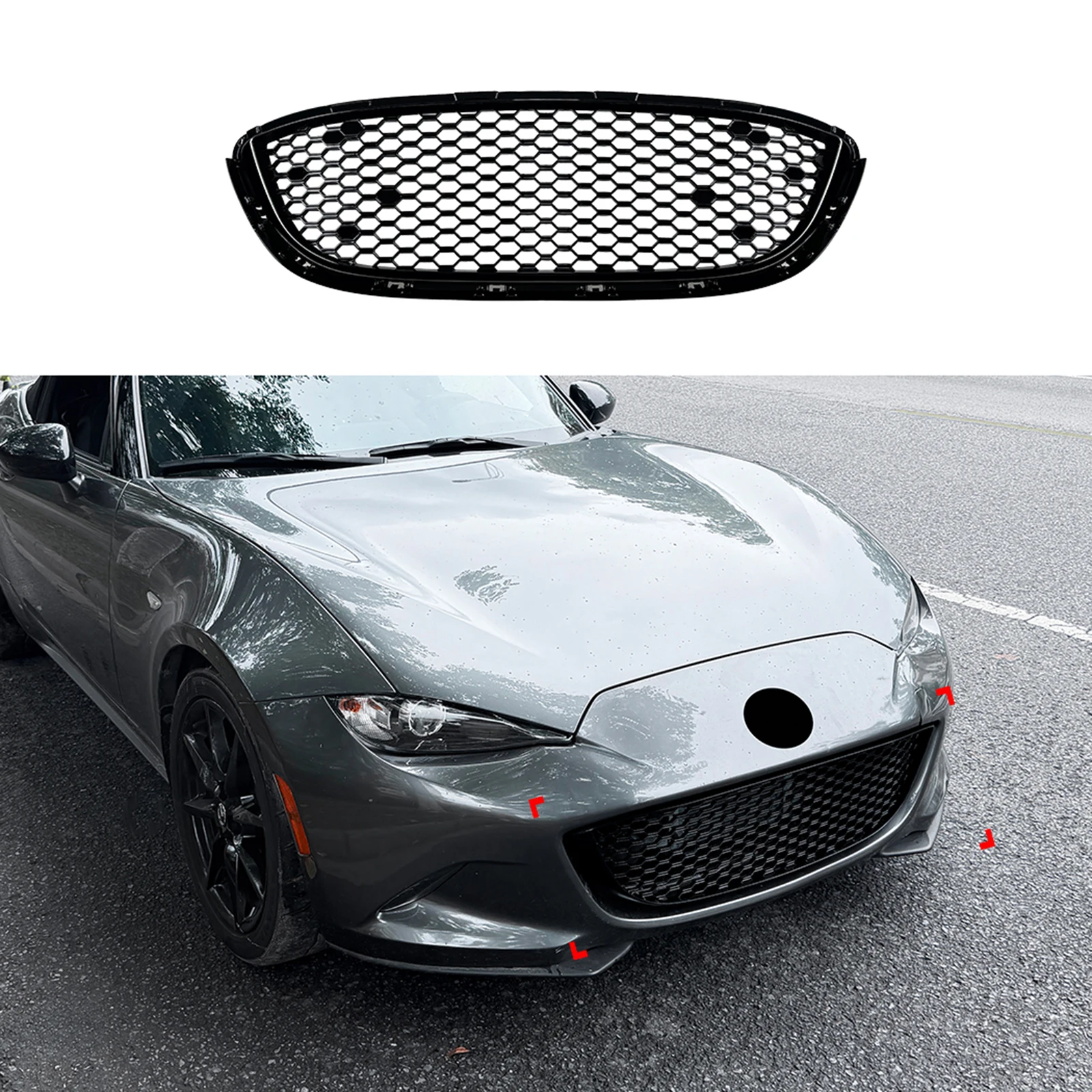 Glossy Black Front Grille Racing Grill For Mazda MX-5 Miata ND 2016-2025 Upper Bumper Hood Mesh Grid Air Intake Body Protector