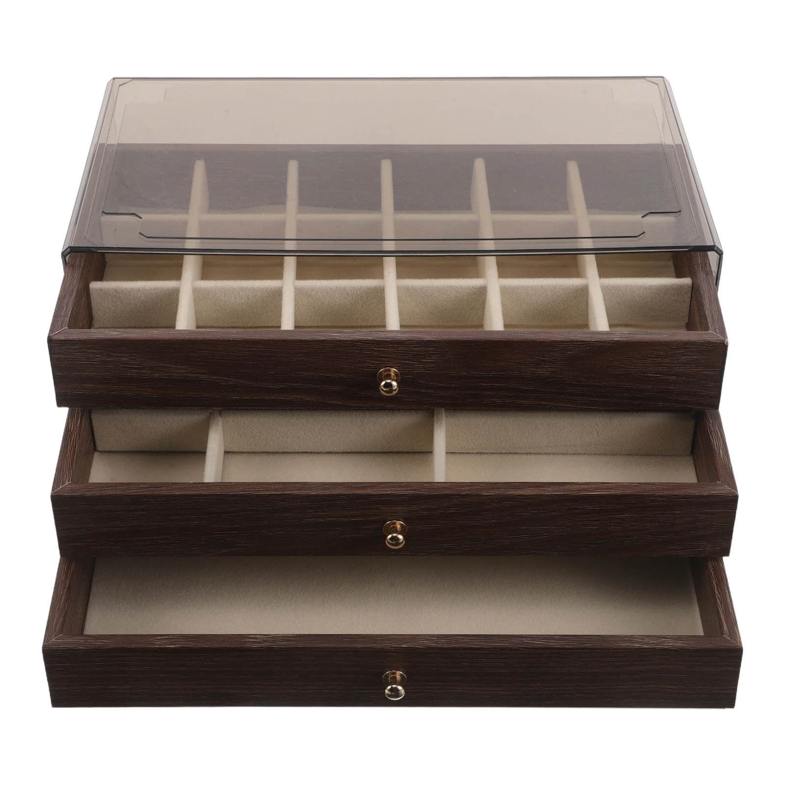 

Vintage Wood Jewelry Box 23.50x13.50x10.50cm Retro Trinket Organizer 3 Layer Storage for Rings Necklaces Earrings Women
