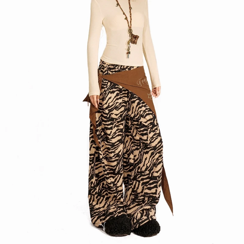 European American Sweet Cool Hot Girl Striped Women's Pants Autumn New Layered Butt Curtain Tie Loose Versatile Trousers Ladies