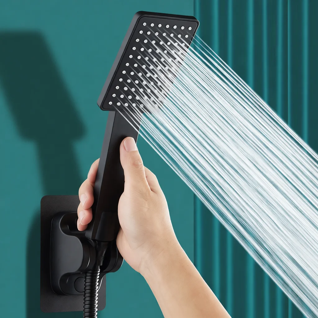 Durable Square Handheld Shower Head Rainfall Sprayer Powerful Pressurized Bathroom Showering Tool Modern Bath Fixture