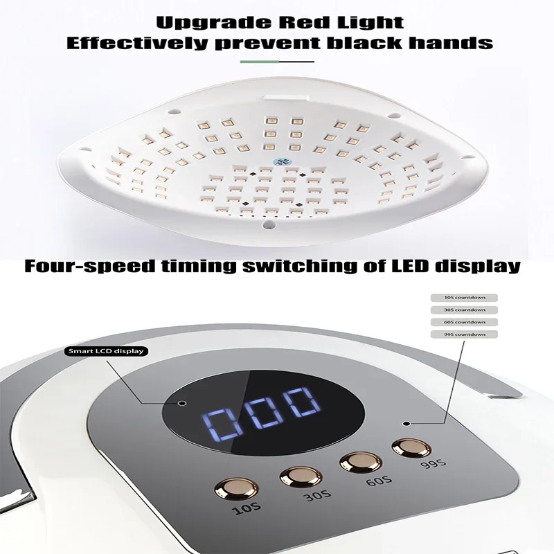 1개 화이트 380W UV LED 네일 램프, 81개 비즈가 있는 전문 네일 드라이어 젤 폴리쉬 라이트, 4가지 타이머 설정이 있는 UV 네일 라이트